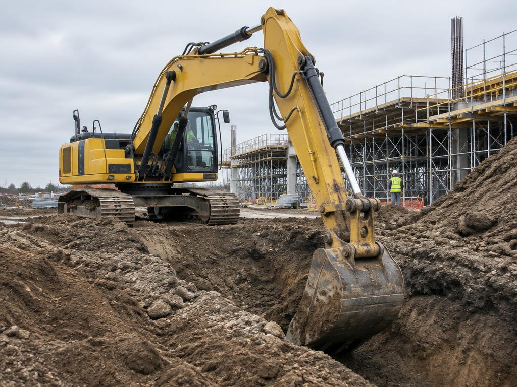 Excavator earthmoving on a construction site